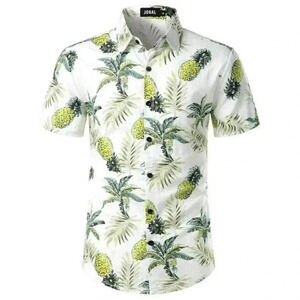 Jogal Men's Size M Pineapple Casual Button Down Short Sleeve Hawaiian Shirt Pool
